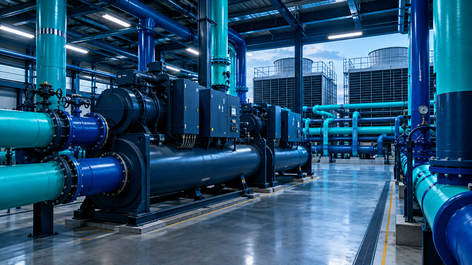 Central de Água Gelada e Chillers Industriais de Eficiência Energética