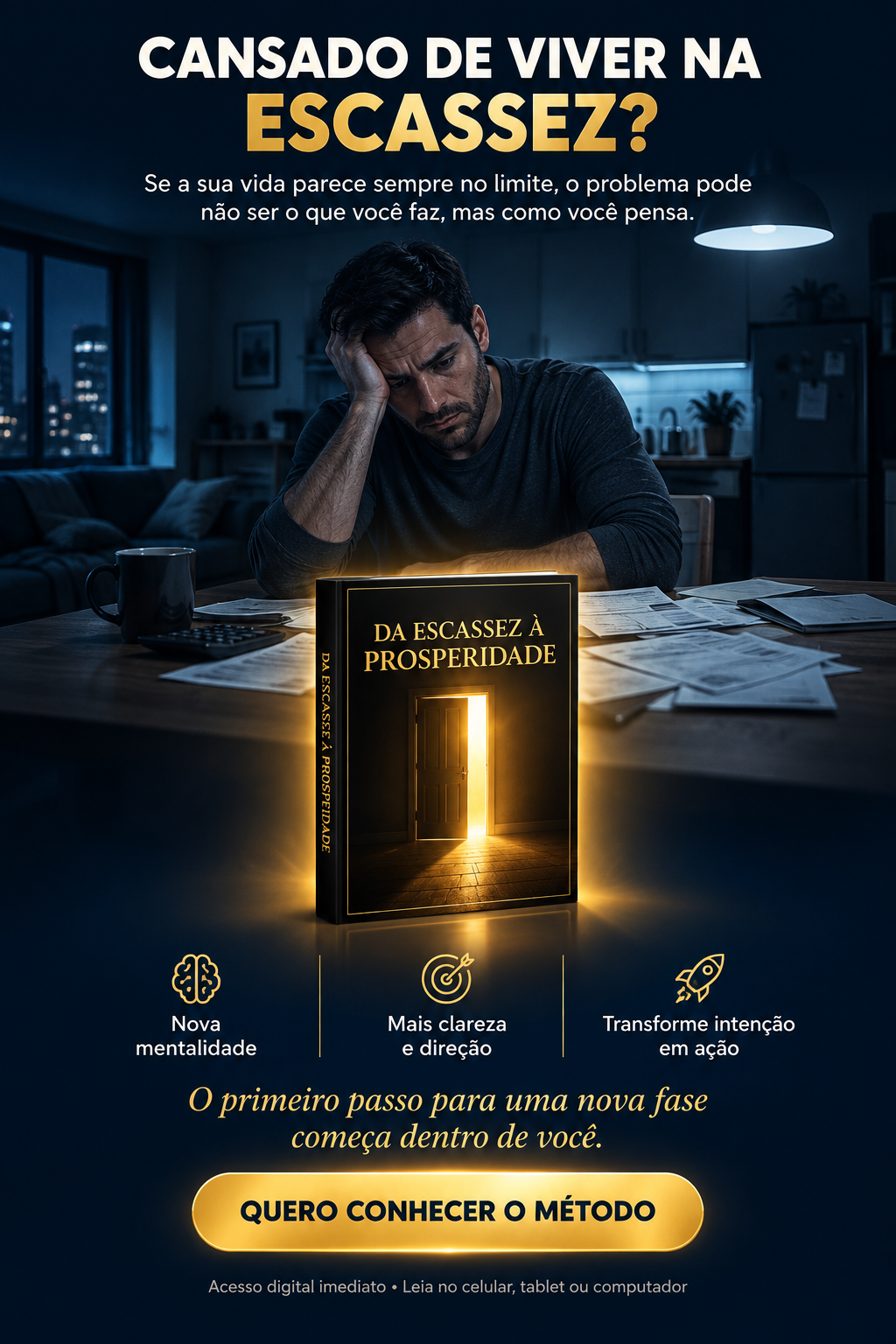 Homem exausto refletindo sobre sua trajetória e rotina