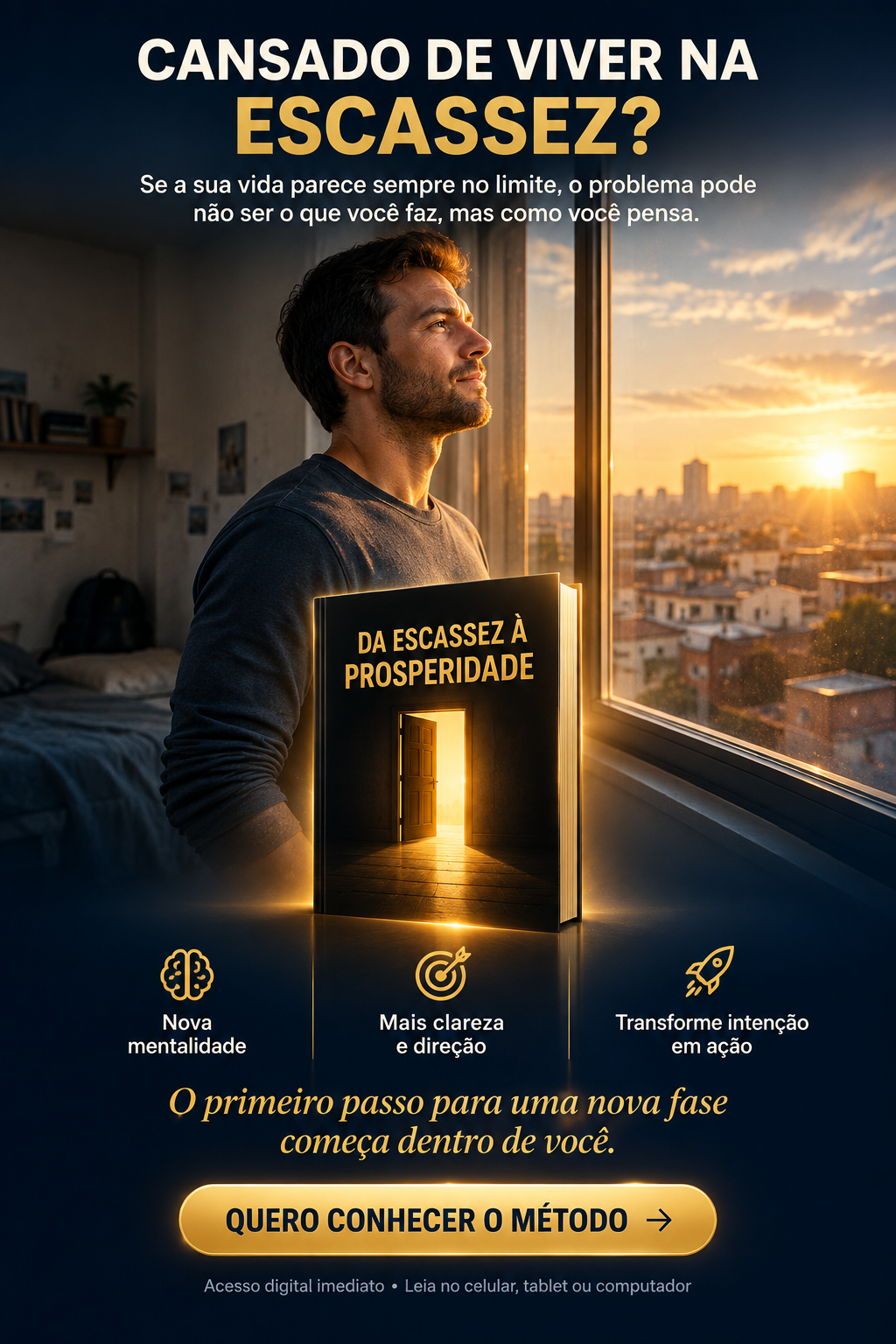Amanhecer iluminando a janela, simbolizando a virada de mentalidade