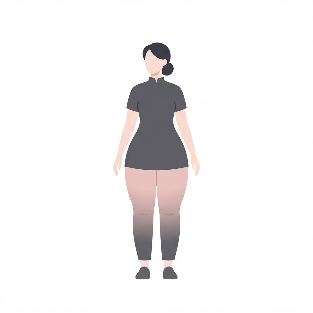 Ilustração médica: Pernas desproporcionais ao restante do corpo