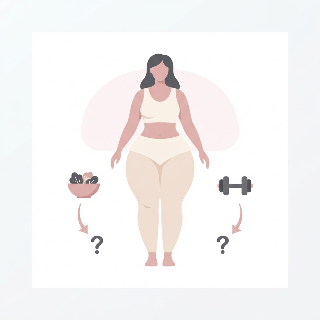 Ilustração médica: A gordura não reduz com dieta e treino