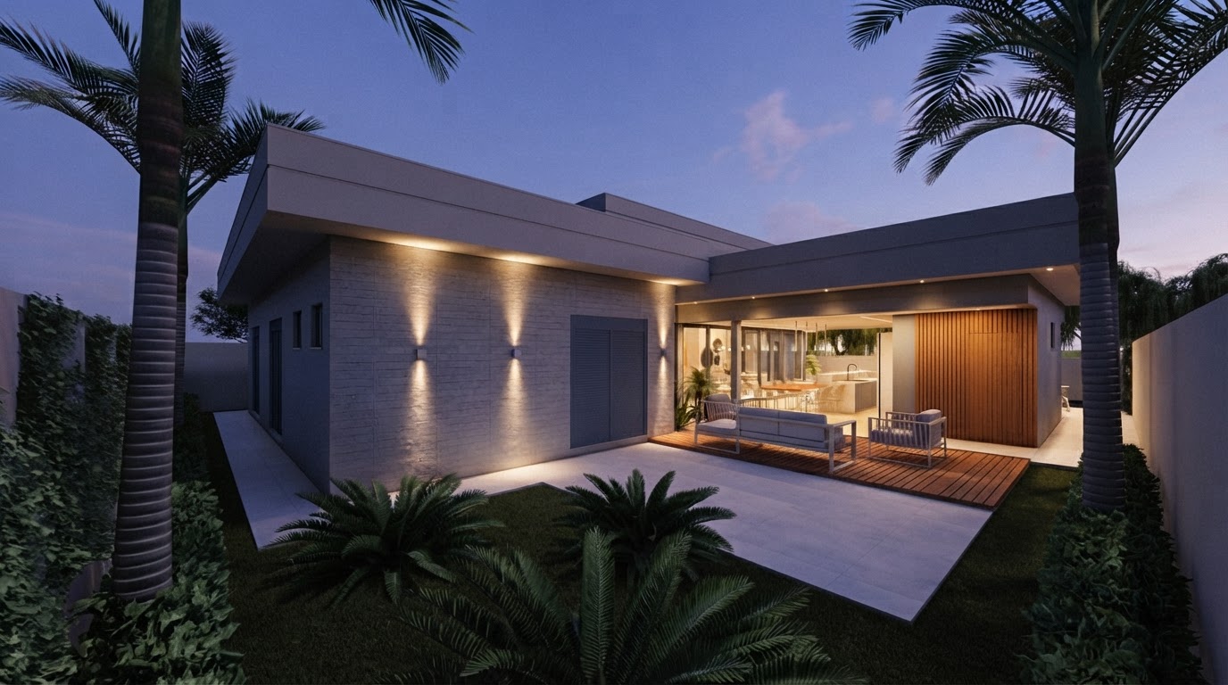 Fachada da residência térrea — obra Molina Construções