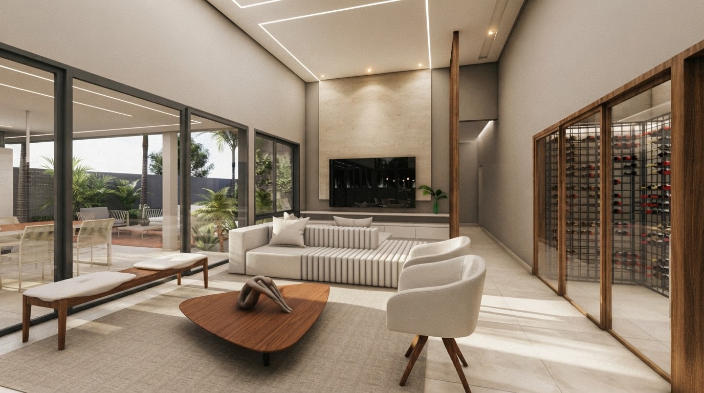 Sala de estar integrada — obra Molina Construções