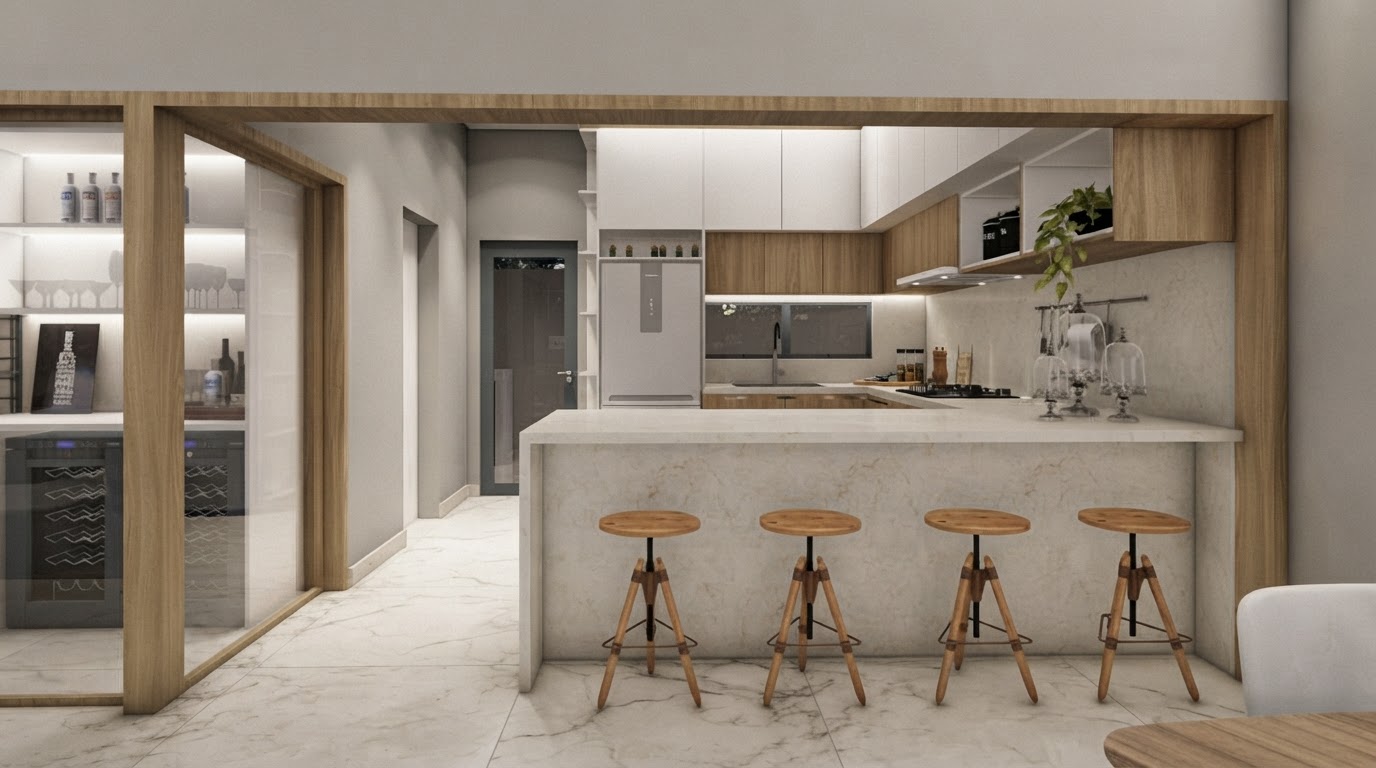 Sala e área externa — obra Molina Construções