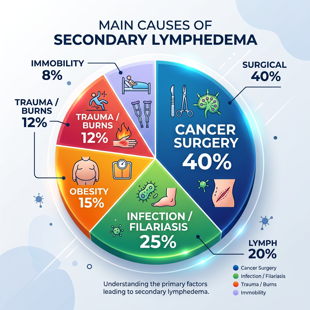 Pie chart infographic showing the main causes of lymphedema