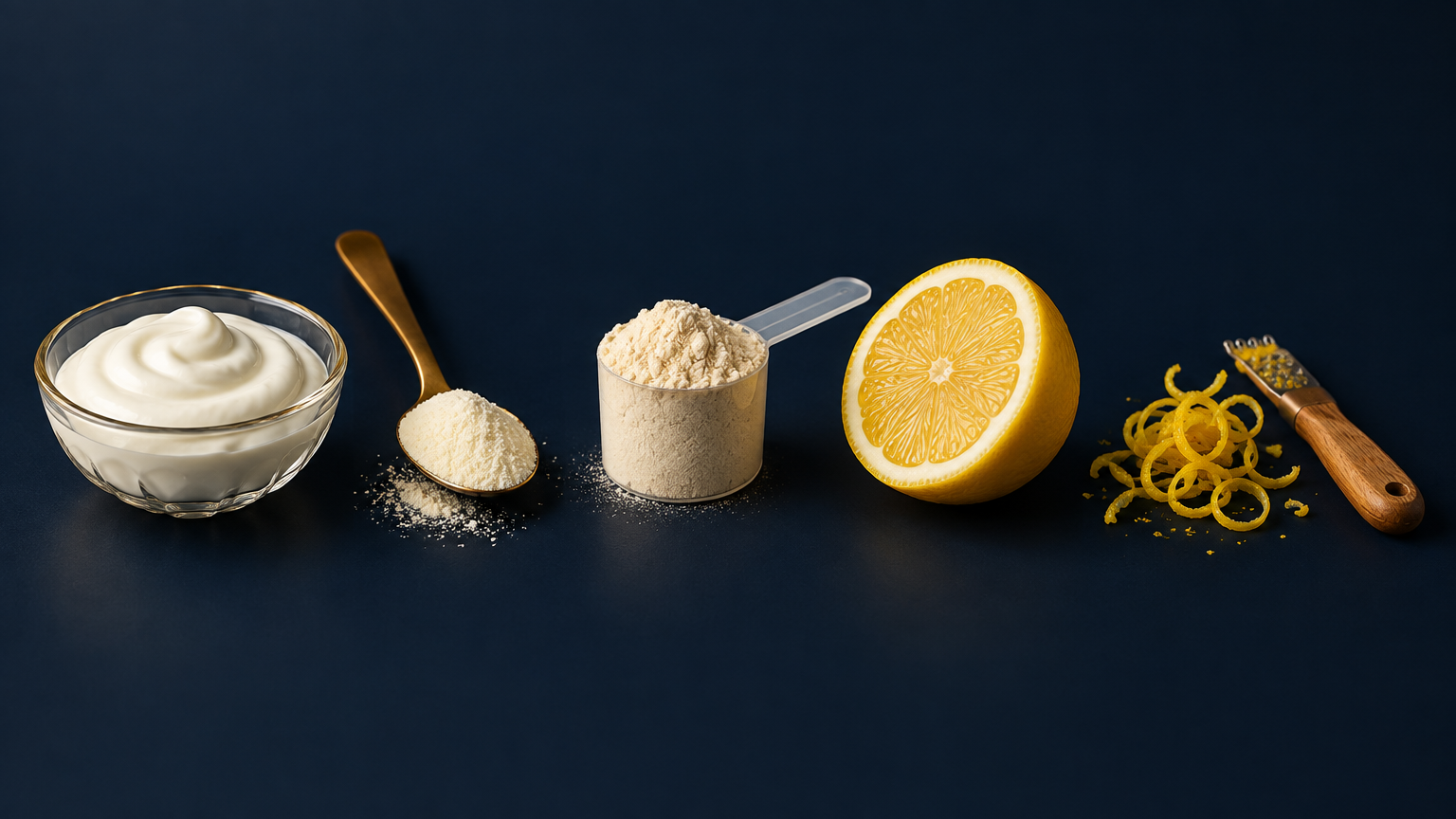 Ingredientes do Mousse de Limão Siciliano organizados sobre a mesa