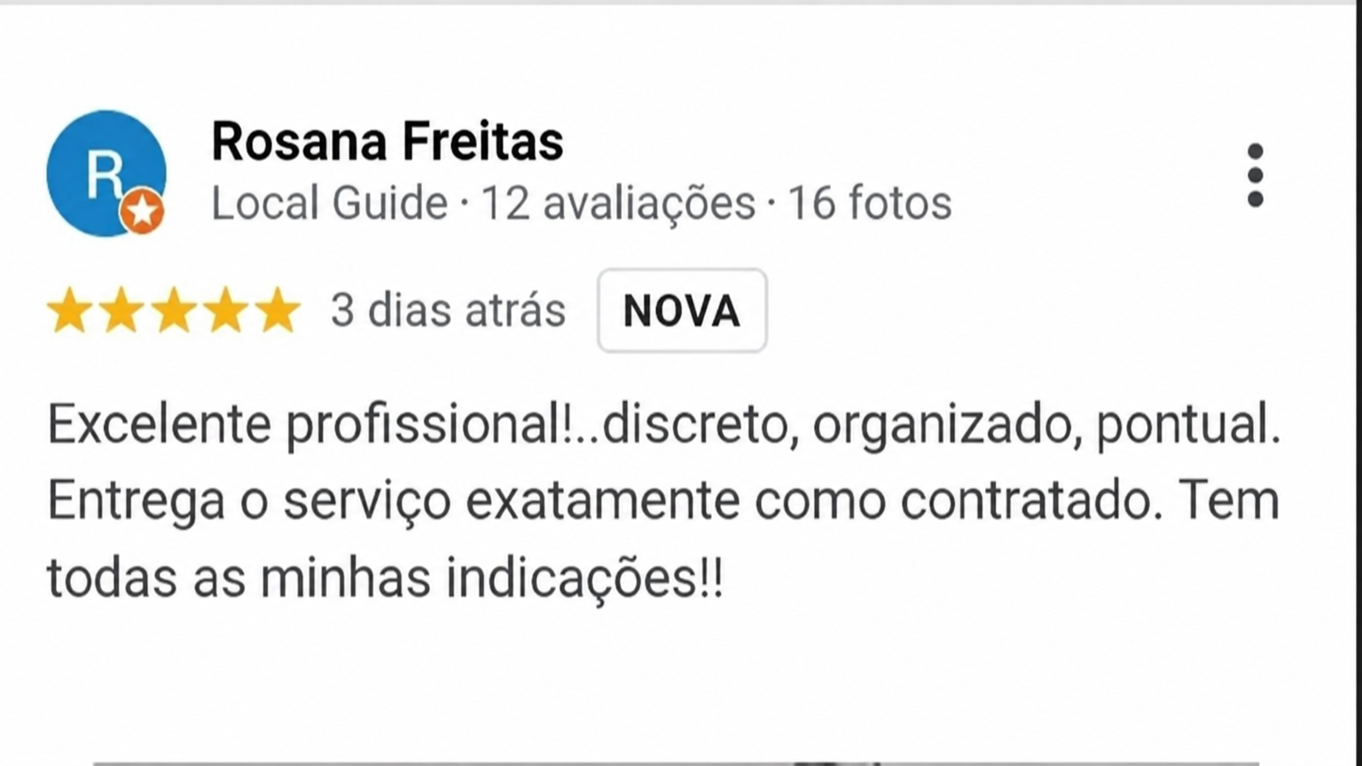 Avaliação Google de Rosana Freitas Local Guide - 5 estrelas pela RFC Eletricistas