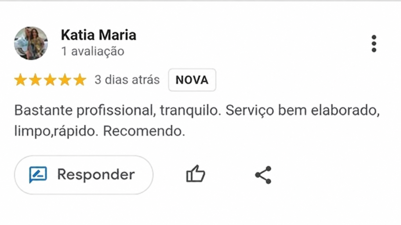 Avaliação Google de Katia Maria - 5 estrelas pela RFC Eletricistas