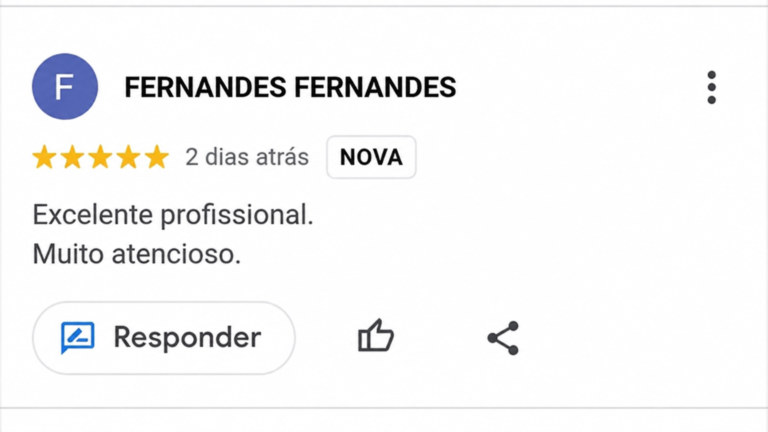 Avaliação Google de FERNANDES FERNANDES - 5 estrelas pela RFC Eletricistas