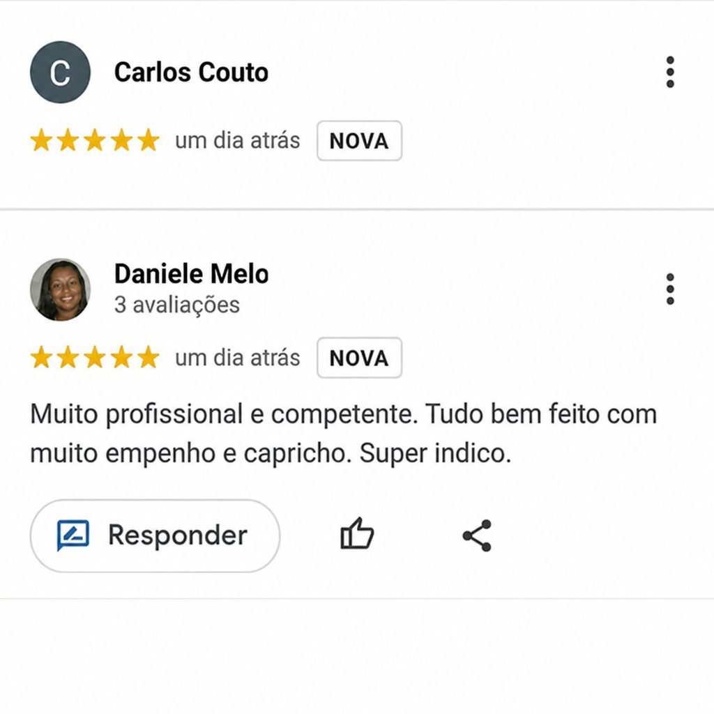Avaliações Google de Carlos Couto e Daniele Melo - 5 estrelas pela RFC Eletricistas