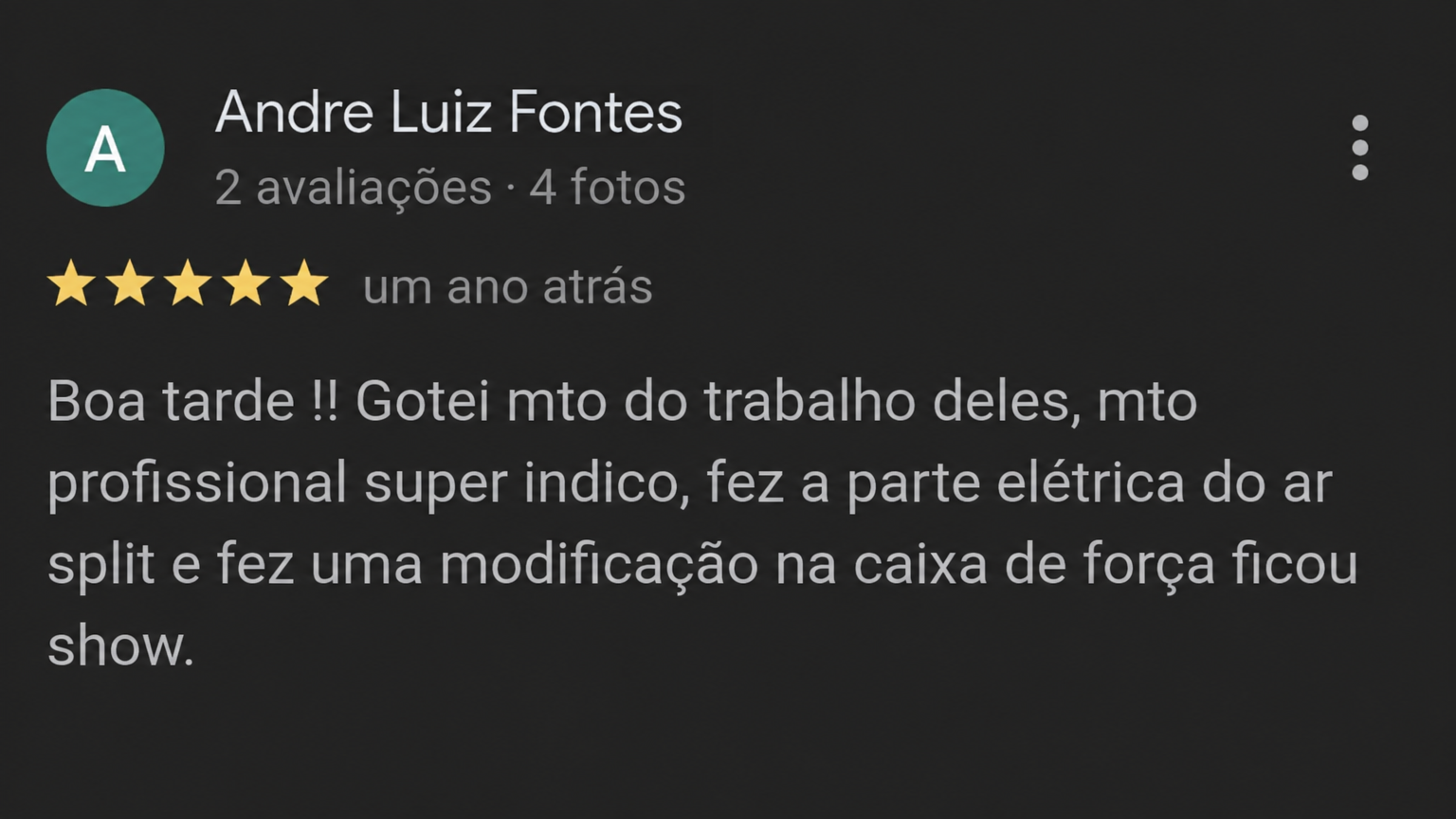 Avaliação Google de Andre Luiz Fontes - 5 estrelas pela RFC Eletricistas