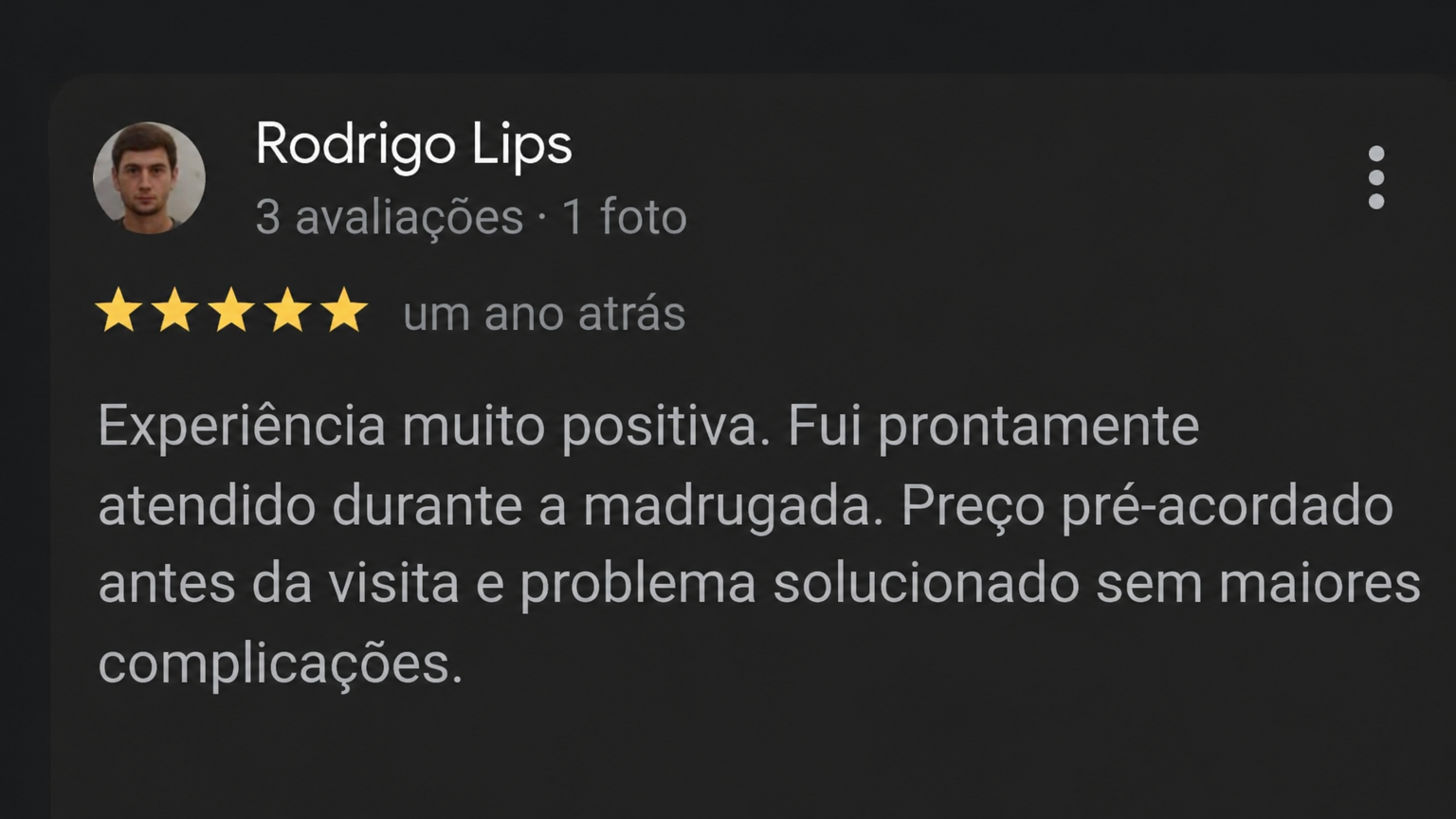 Avaliação Google de Rodrigo Lips - 5 estrelas pela RFC Eletricistas