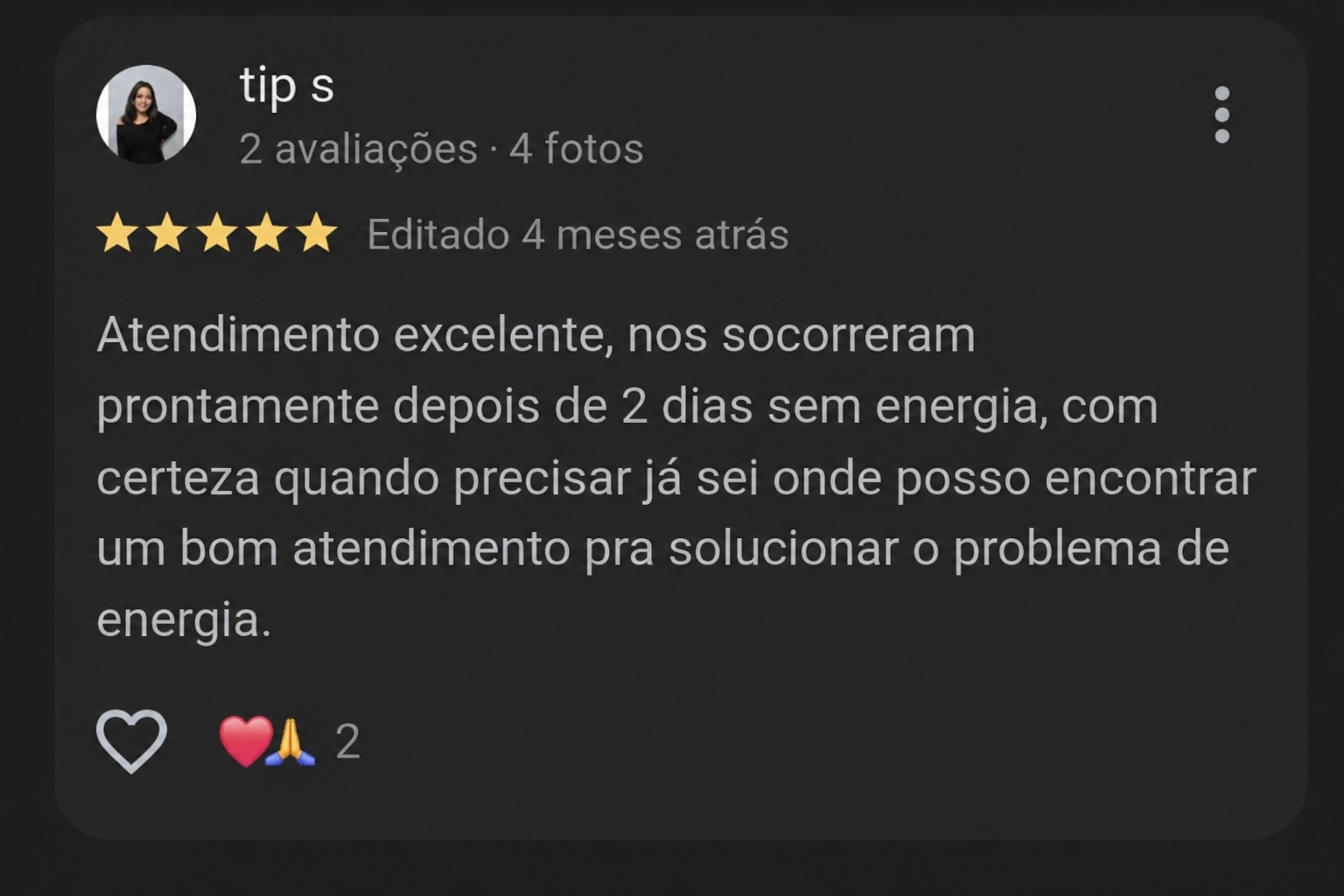 Avaliação Google de tip s - 5 estrelas pela RFC Eletricistas