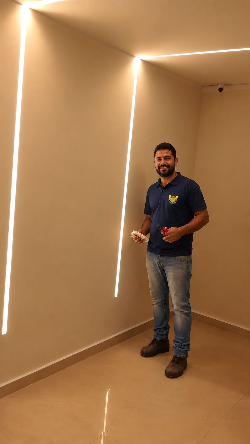 Profissional em ambiente com iluminação LED
