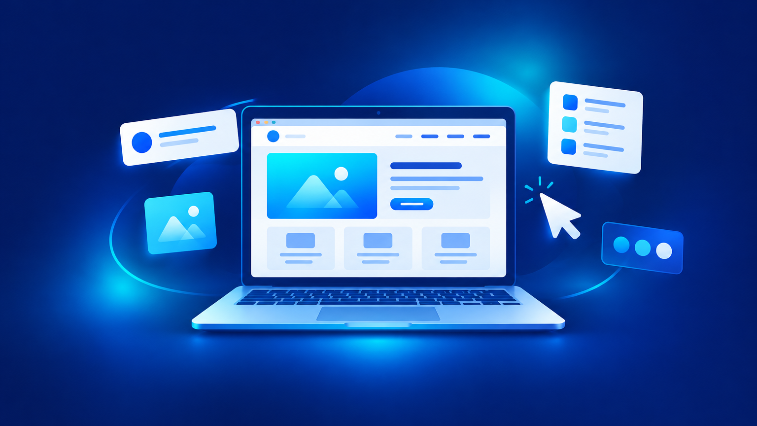 Ilustração de notebook com layout de site profissional em construção