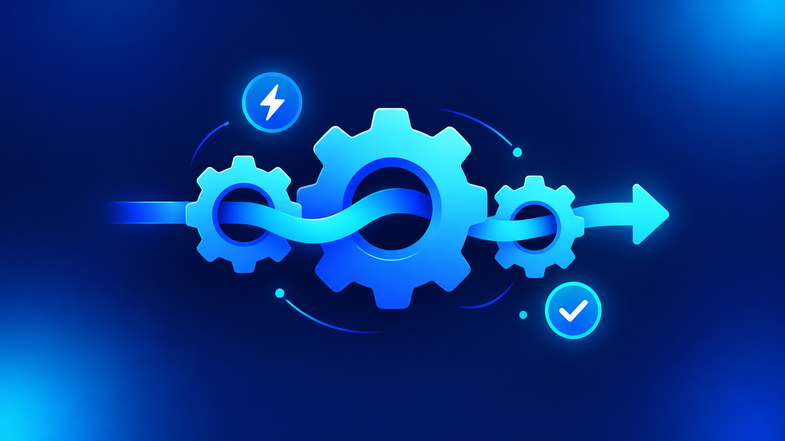 Ilustração de engrenagens conectadas com fluxo automatizado, representando automação de processos