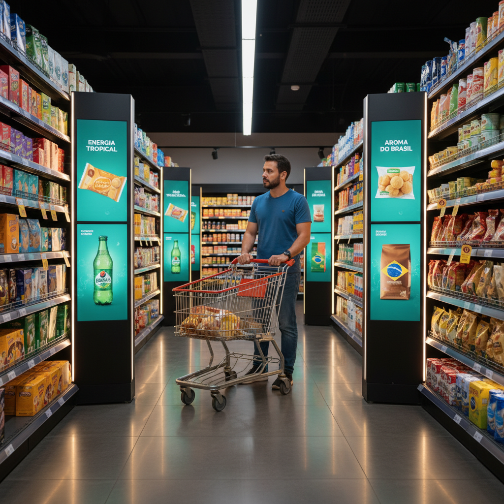 Telas digitais e retail media aplicados na gôndola de supermercado