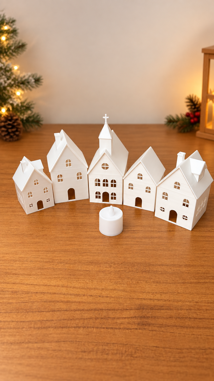 Vila de Natal com 5 peças e vela