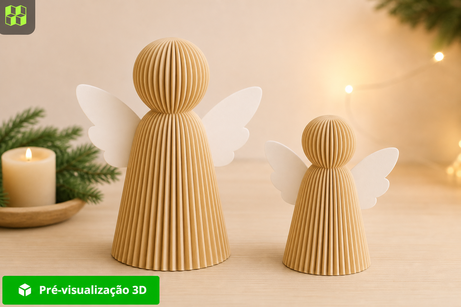 Kit Anjinhos Ripados em impressão 3D - Anjinho grande de 14 cm e pequeno de 10 cm com acabamento ripado e asas brancas